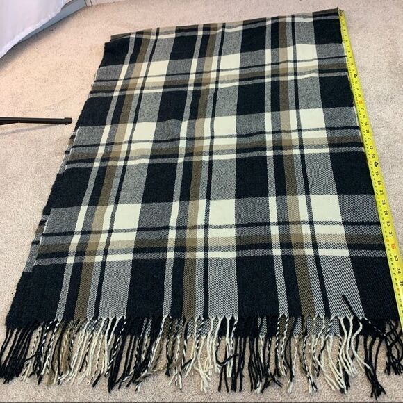 BLACK gray ivory brown plaid check warm soft fall winter unisex blanket scarf 💥 - Picture 5 of 7
